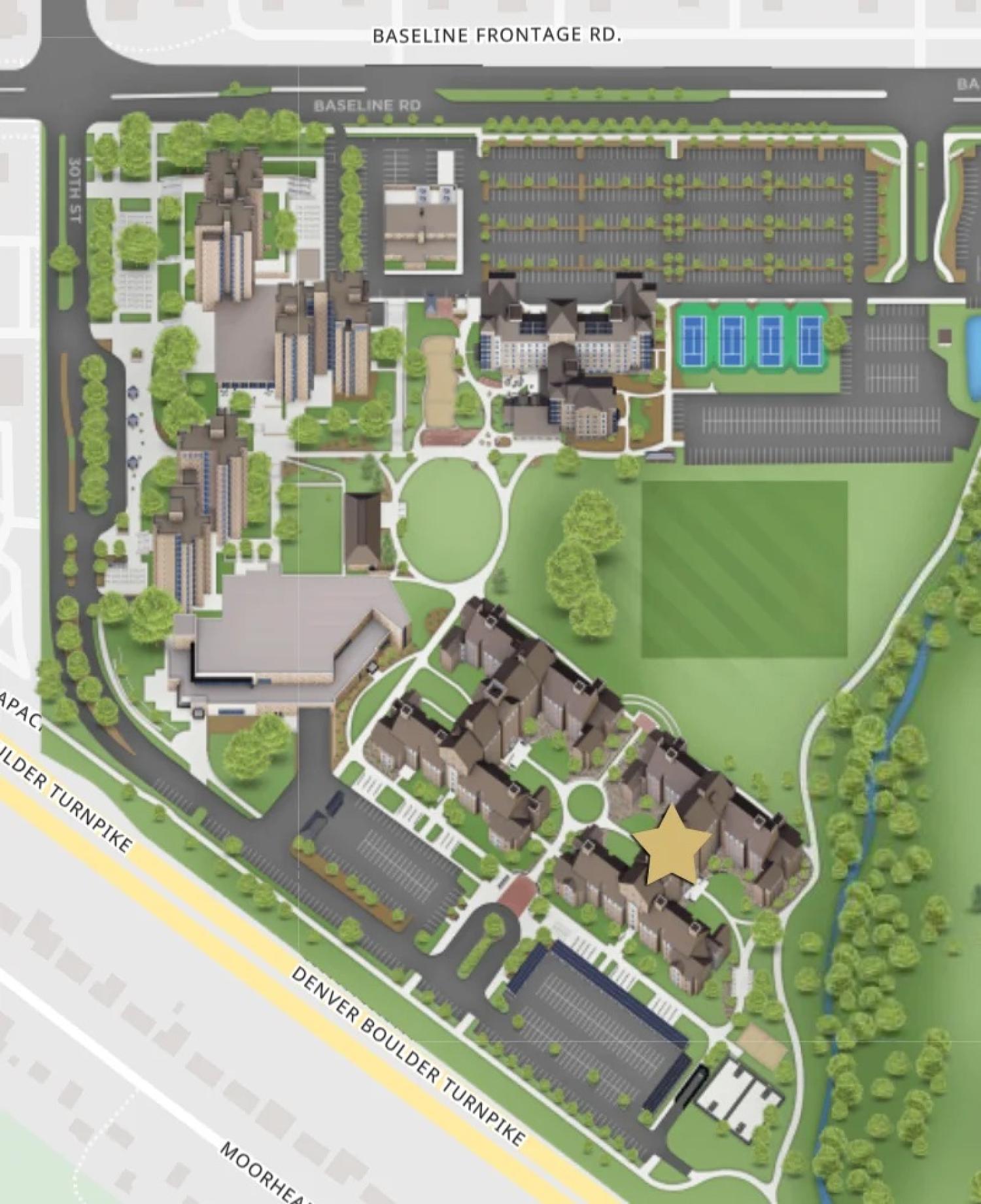 The CU Boulder campus map showing the location of Bear Creek Apartments #2